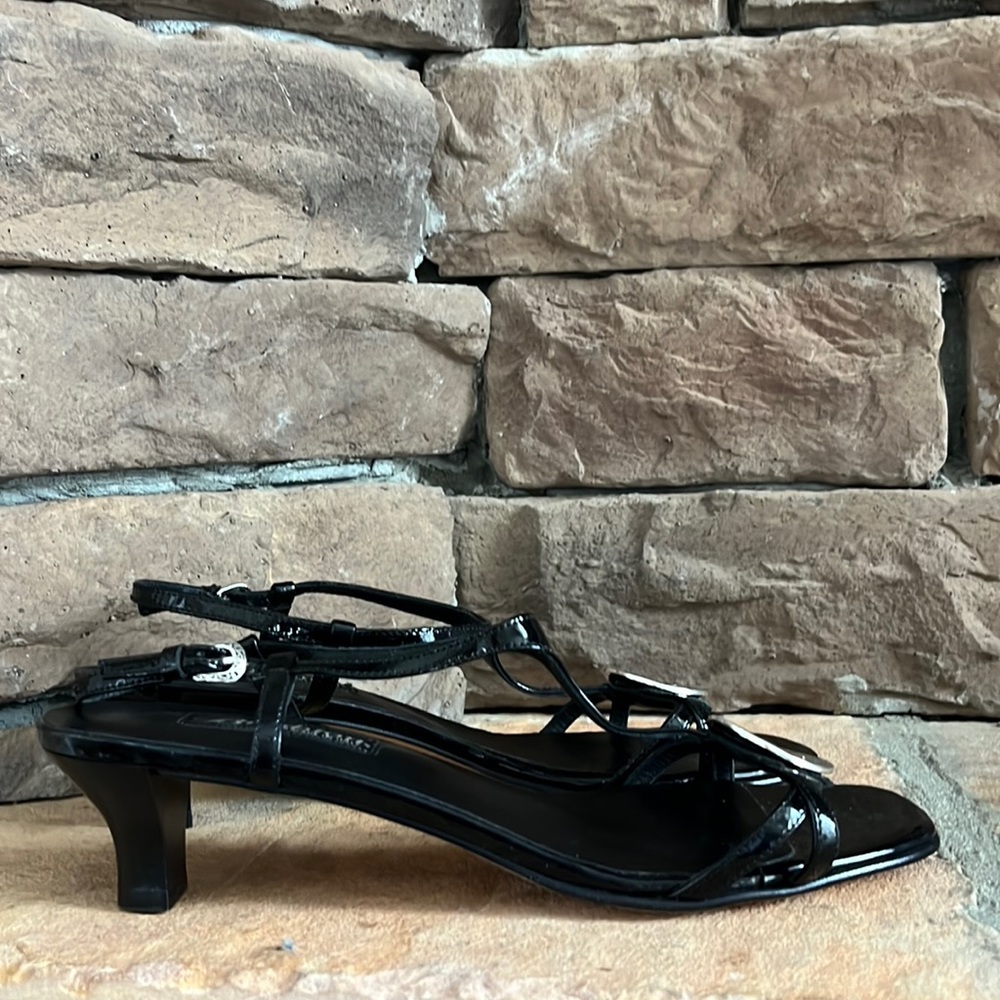 Brighton Black Patent Leather Strappy Slingback Heels